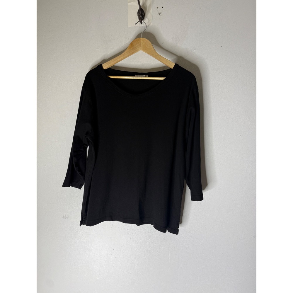 Prairie Cotton Black 100% Cotton Scoop Neck 3/4 Sleeve Top Large Made in USA